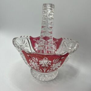 Anne Hutte Cut Crystal Basket Cranberry
